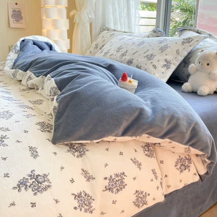 91家纺网 家纺一手货源 找家纺 （总）暮思家居 2023新款高克重小清新牛奶绒四件套