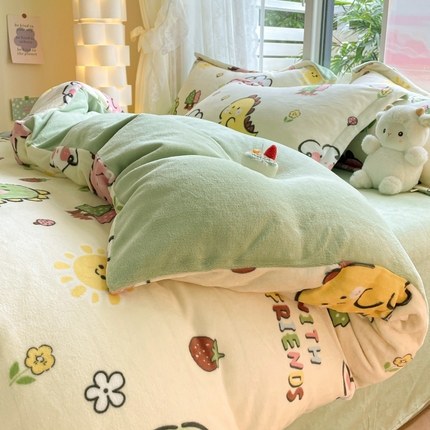 91家纺网 家纺一手货源 找家纺 （总）暮思家居 2023新款高克重小清新牛奶绒四件套