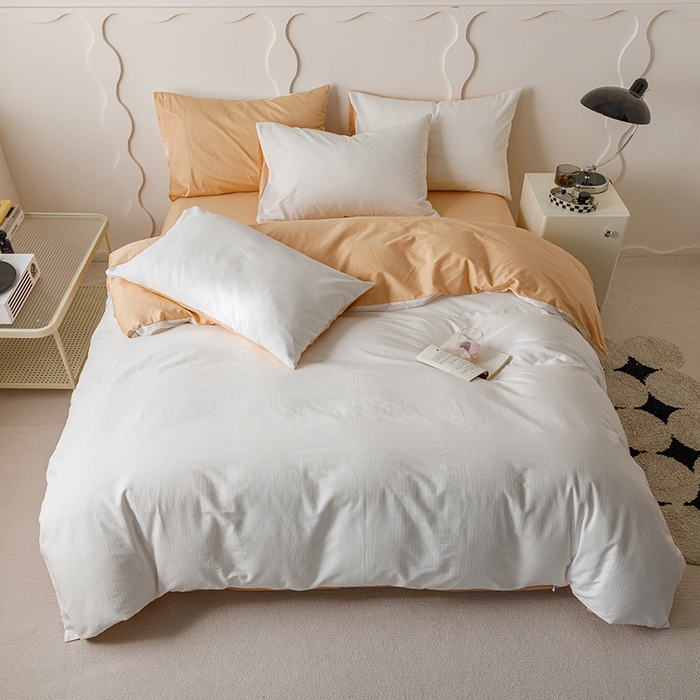 91家纺网 家纺一手货源 找家纺 简宜家居（朝初家纺） 2023新款全棉贡缎提花系列四件套 绅士-米杏