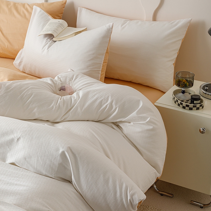 91家纺网 家纺一手货源 找家纺 简宜家居（朝初家纺） 2023新款全棉贡缎提花系列四件套 绅士-米杏