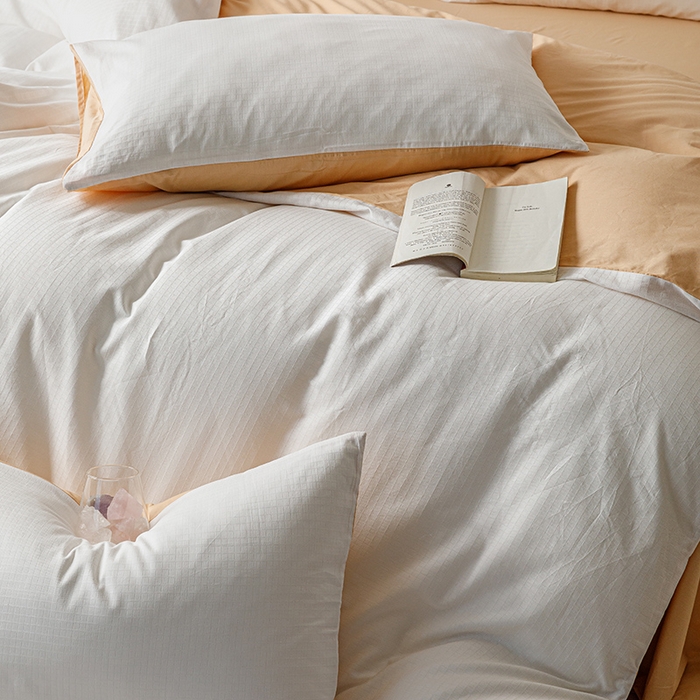 91家纺网 家纺一手货源 找家纺 简宜家居（朝初家纺） 2023新款全棉贡缎提花系列四件套 绅士-米杏