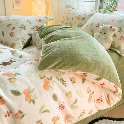 91家纺网 家纺一手货源 找家纺 （总）暮思家居 2023新款高克重小清新牛奶绒四件套