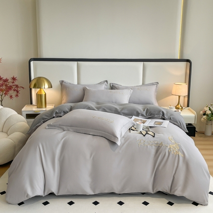 91家纺网 家纺一手货源 找家纺 花愿（原花纪） 2023新款加密水洗棉刺绣四件套-蓝孔雀 珍珠灰+海豚灰