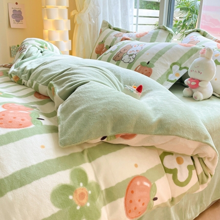 91家纺网 家纺一手货源 找家纺 （总）暮思家居 2023新款高克重小清新牛奶绒四件套