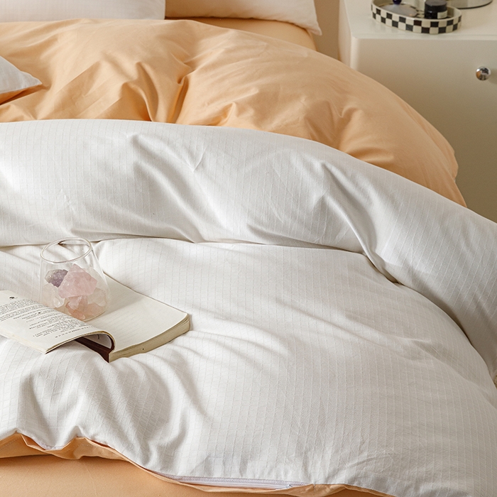 91家纺网 家纺一手货源 找家纺 简宜家居（朝初家纺） 2023新款全棉贡缎提花系列四件套 绅士-米杏