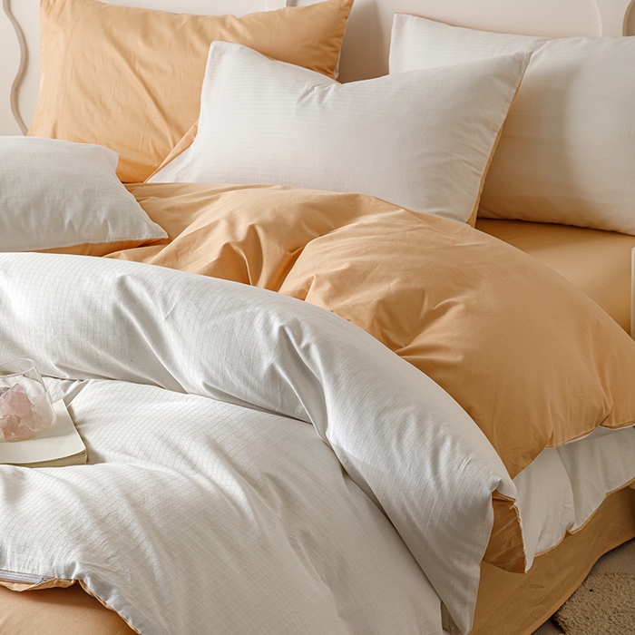 91家纺网 家纺一手货源 找家纺 简宜家居（朝初家纺） 2023新款全棉贡缎提花系列四件套 绅士-米杏