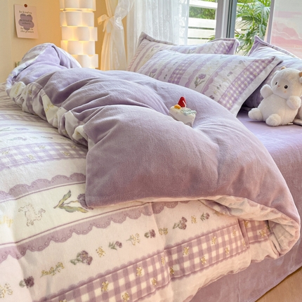 91家纺网 家纺一手货源 找家纺 （总）暮思家居 2023新款高克重小清新牛奶绒四件套