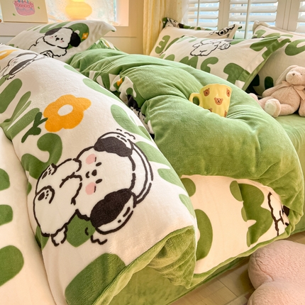 91家纺网 家纺一手货源 找家纺 （总）暮思家居 2023新款高克重小清新牛奶绒四件套