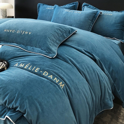 91家纺网 家纺一手货源 找家纺 （总）禧澜庭2024新款A类婴儿绒宝宝绒纯色刺绣牛奶绒法莱绒法兰绒四件套-艾米丽