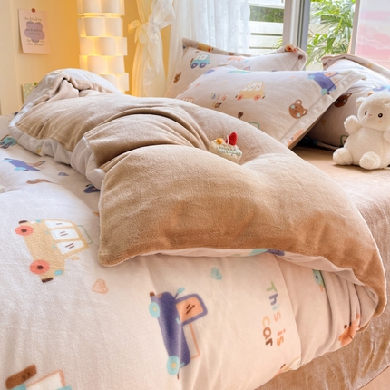 91家纺网 家纺一手货源 找家纺 （总）暮思家居 2023新款高克重小清新牛奶绒四件套