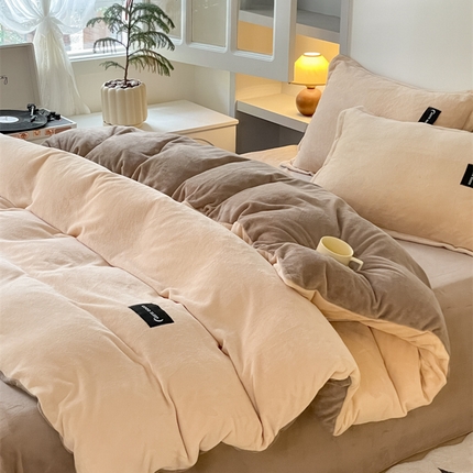 柒月 2023新款纯色牛奶绒四件套 摩卡