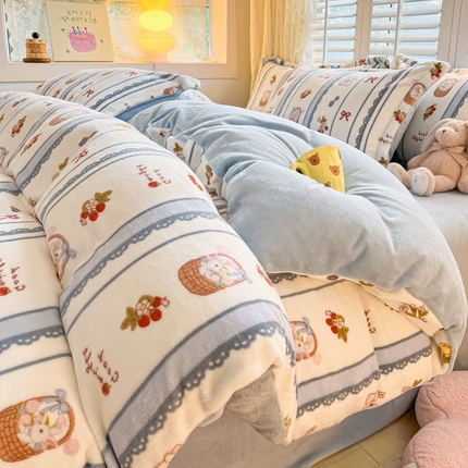 91家纺网 家纺一手货源 找家纺 （总）暮思家居 2023新款高克重小清新牛奶绒四件套