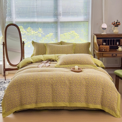 91家纺网 家纺一手货源 找家纺 小欢喜 新款色织全棉双层纱四件套直播爆款 甜蜜蜜-黄