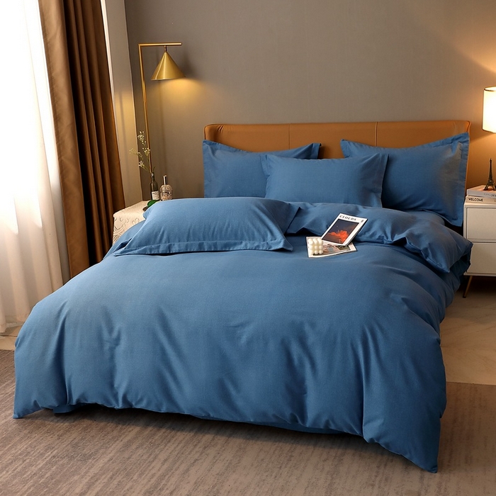 91家纺网 家纺一手货源 找家纺 晶缦家纺 2023加厚全棉纯色生态磨毛多规格四件套 纯依-宾利蓝