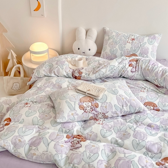 91家纺网 家纺一手货源 找家纺 潘朵拉 2023新款秋冬ins韩系牛奶绒印花四件套 花里