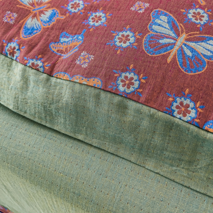 91家纺网 家纺一手货源 找家纺 小欢喜 新款色织全棉双层纱四件套直播爆款 蝶舞-红