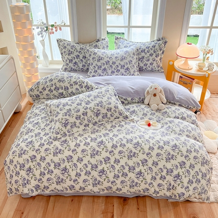 91家纺网 家纺一手货源 找家纺 妖妖家纺 2023新款牛奶绒四件套 香榭乐园