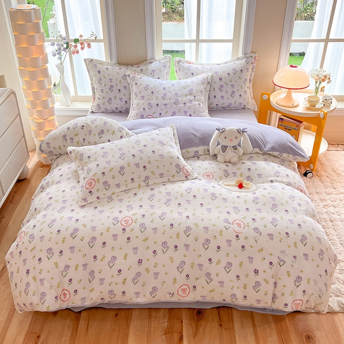 91家纺网 家纺一手货源 找家纺 妖妖家纺 2023新款牛奶绒四件套 梦幻花季