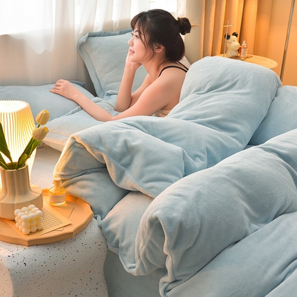 简爱2025新款纯色双拼牛奶绒四件套被套（跑量款）直播 天蓝