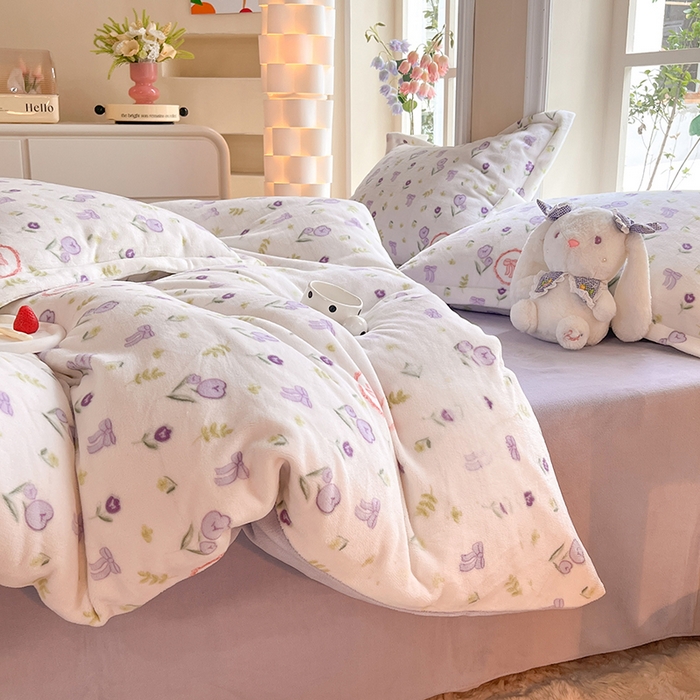 91家纺网 家纺一手货源 找家纺 妖妖家纺 2023新款牛奶绒四件套 梦幻花季