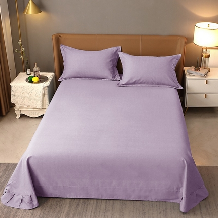 晶缦家纺 2023加厚全棉纯色生态磨毛多规格单品四件套--床单 纯依-浅紫
