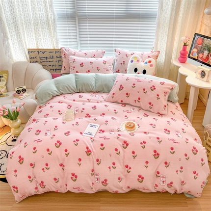 顾里家纺 新款ins少女保暖牛奶绒四件套第二批 萌萌兔
