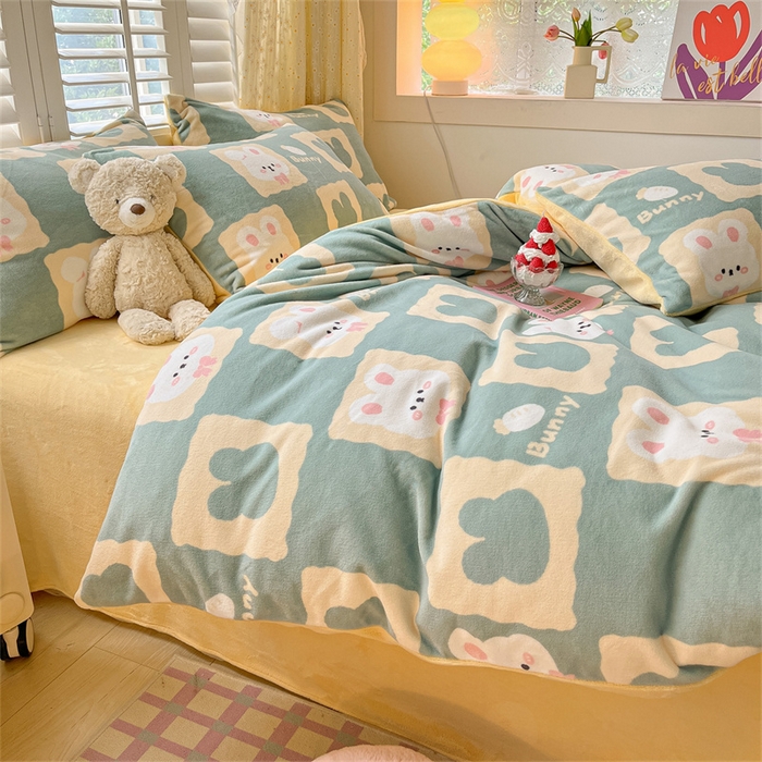 91家纺网 家纺一手货源 找家纺 古吉梦 2023新增牛奶绒印花（跑量款） 棋盘格兔