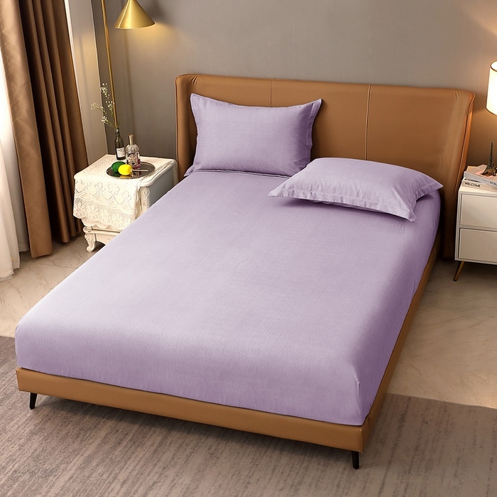 91家纺网 家纺一手货源 找家纺 晶缦家纺 2023加厚全棉纯色生态磨毛多规格单品四件套--床笠 纯依-浅紫