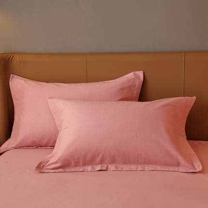 晶缦家纺 2023加厚全棉纯色生态磨毛多规格单品四件套--枕套 纯依-粉玉