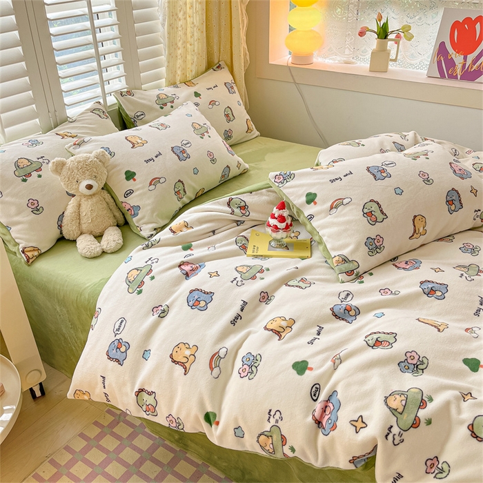 91家纺网 家纺一手货源 找家纺 古吉梦 2023新增牛奶绒印花（跑量款） 小恐龙-米