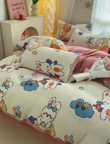 91家纺网 家纺一手货源 找家纺 古吉梦 2023新增牛奶绒印花（跑量款） 萌兔乐园