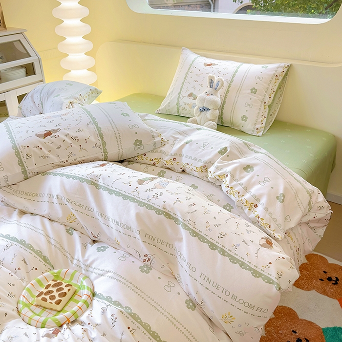 91家纺网 家纺一手货源 找家纺 田野 2023新款秋冬款13372全棉四件套 松果兔