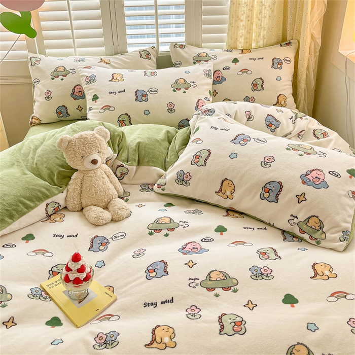 91家纺网 家纺一手货源 找家纺 古吉梦 2023新增牛奶绒印花（跑量款） 小恐龙-米