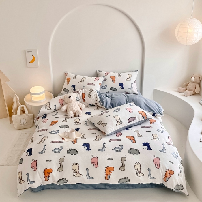 91家纺网 家纺一手货源 找家纺 潘朵拉 2023新款秋冬ins韩系牛奶绒印花四件套 侏罗纪