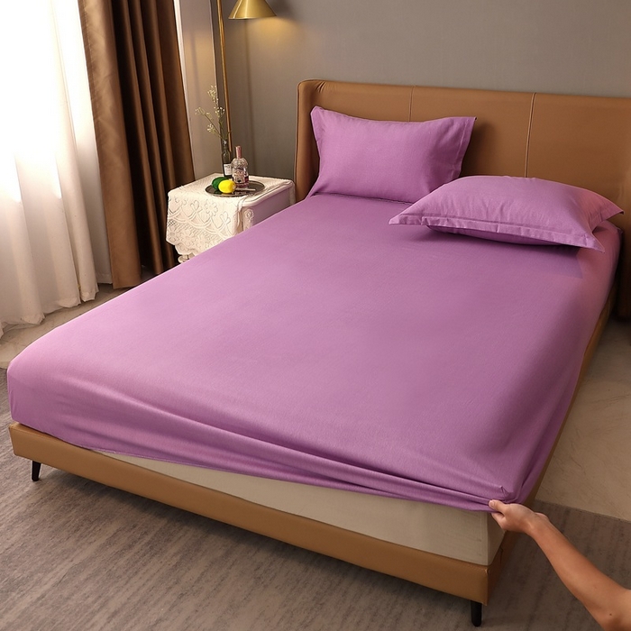 91家纺网 家纺一手货源 找家纺 晶缦家纺 2023加厚全棉纯色生态磨毛多规格单品四件套--床笠 纯依-魅紫
