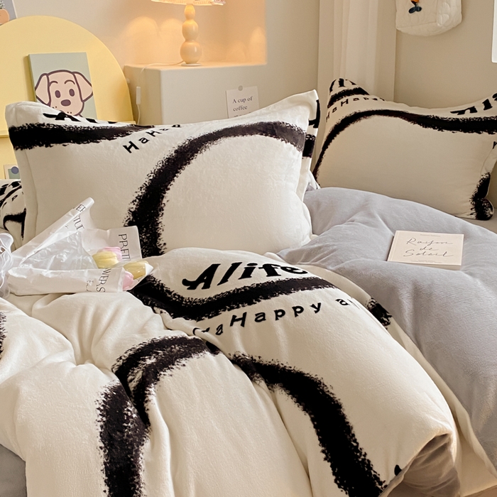 91家纺网 家纺一手货源 找家纺 沐慕 2024新款牛奶绒加厚保暖卡通印花四件套 烟雨