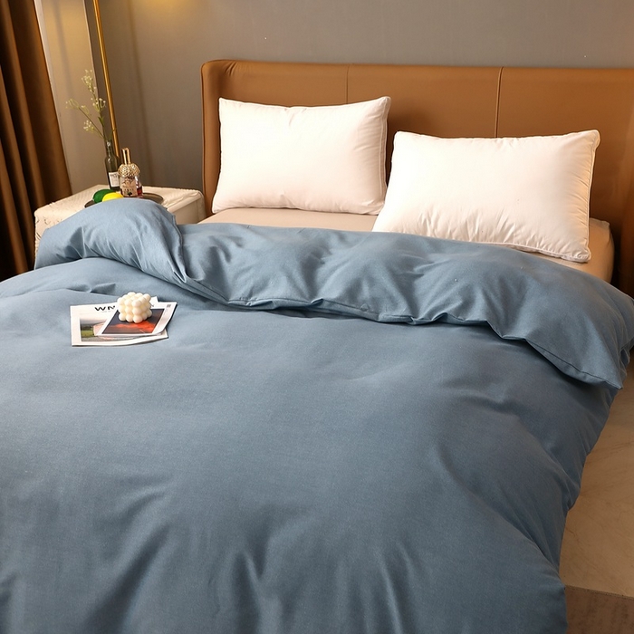 91家纺网 家纺一手货源 找家纺 晶缦家纺 2023加厚全棉纯色生态磨毛多规格单品四件套--被套 纯依-蓝灰