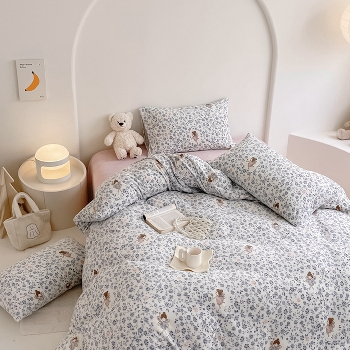 91家纺网 家纺一手货源 找家纺 潘朵拉 2023新款秋冬ins韩系牛奶绒印花四件套 仙子