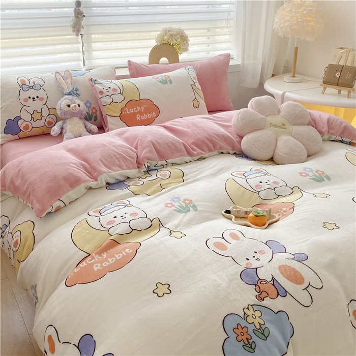 91家纺网 家纺一手货源 找家纺 古吉梦 2023新增牛奶绒印花（跑量款） 萌兔乐园