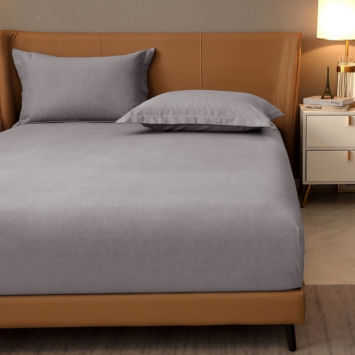 91家纺网 家纺一手货源 找家纺 晶缦家纺 2023加厚全棉纯色生态磨毛多规格单品四件套--床笠 纯依-银灰