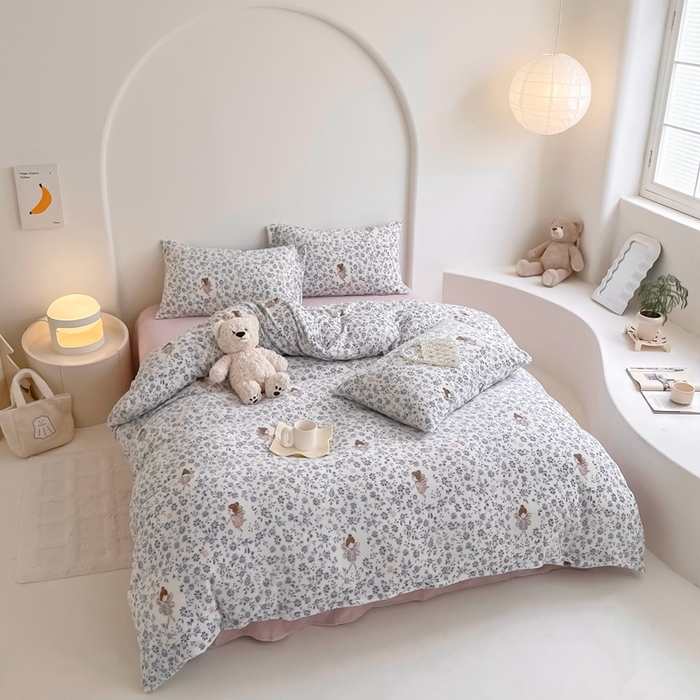 91家纺网 家纺一手货源 找家纺 潘朵拉 2023新款秋冬ins韩系牛奶绒印花四件套 仙子