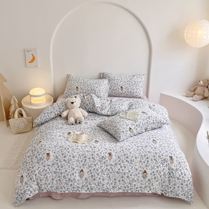 91家纺网 家纺一手货源 找家纺 潘朵拉 2023新款秋冬ins韩系牛奶绒印花四件套 仙子