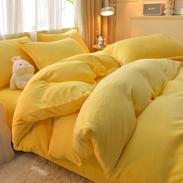 91家纺网 家纺一手货源 找家纺 简爱2025新款纯色双拼牛奶绒四件套被套（跑量款）直播 柠檬黄