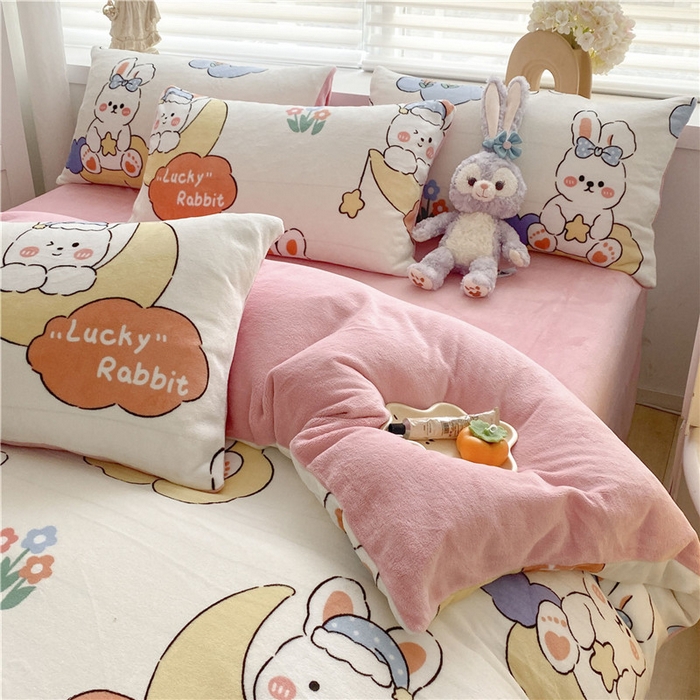 91家纺网 家纺一手货源 找家纺 古吉梦 2023新增牛奶绒印花（跑量款） 萌兔乐园