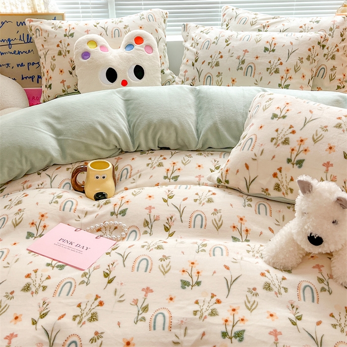 91家纺网 家纺一手货源 找家纺 顾里家纺 2023新款ins少女保暖牛奶绒四件套第二批 植物园林