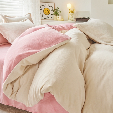 91家纺网 家纺一手货源 找家纺 （总）慕晨高克重爆款直播纯色牛奶绒法莱绒双拼素色三四件套单被套床单