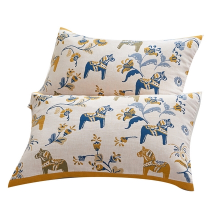 91家纺网 家纺一手货源 找家纺 朴尔家纺-毛巾被 2023年全棉多彩四层纱布枕巾 花园马-驼