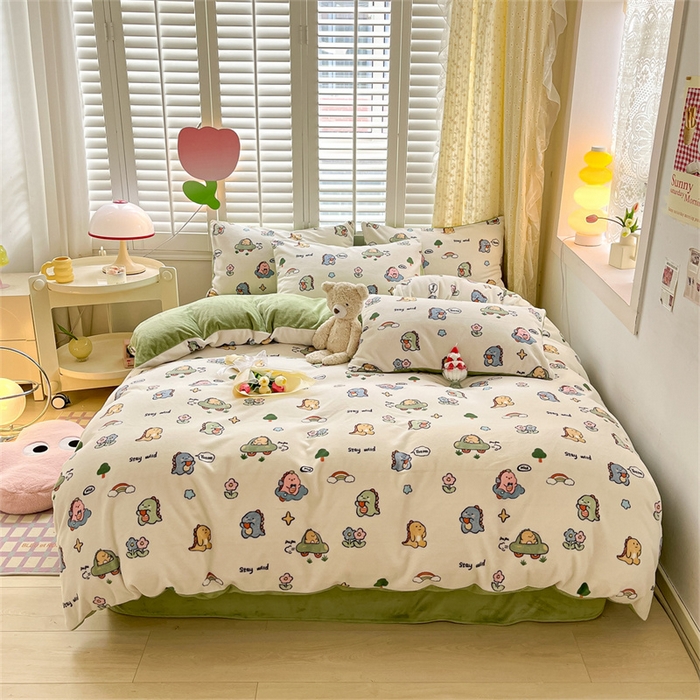 91家纺网 家纺一手货源 找家纺 古吉梦 2023新增牛奶绒印花（跑量款） 小恐龙-米