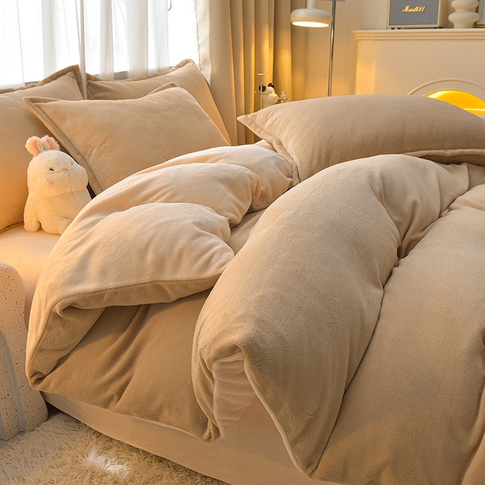 91家纺网 家纺一手货源 找家纺 简爱2025新款纯色双拼牛奶绒四件套被套（跑量款）直播 卡其奶油