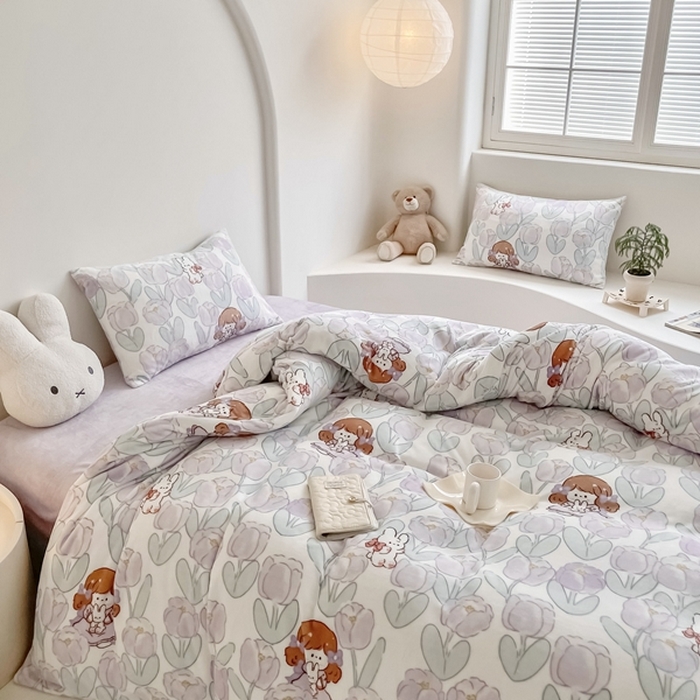 91家纺网 家纺一手货源 找家纺 潘朵拉 2023新款秋冬ins韩系牛奶绒印花四件套 花里